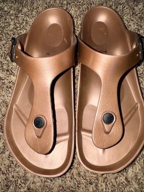 Birkenstock Metallic Bronze T-Strap EVA Sandals